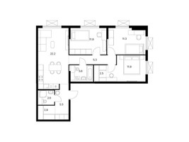 Планировка трехкомнатной(квартира) площадью 79.7 квадратных метров в “ЖК Яуза Парк (Мытищи)”