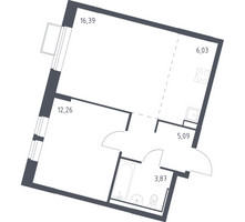 Планировка однокомнатной(квартира) площадью 43.64 квадратных метров в “ЖК Молжаниново”
