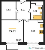 Планировка однокомнатной(квартира) площадью 35.91 квадратных метров в “ЖК Томилино Парк”