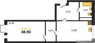 Планировка однокомнатной(квартира) площадью 48.9 квадратных метров в “ЖК Легенда Марусино”