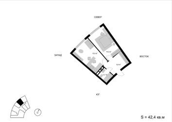 Планировка однокомнатной(квартира) площадью 42.4 квадратных метров в ЖК “ЖК Мытищи Сити”