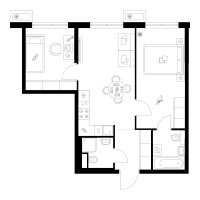 Планировка двухкомнатной(квартира) площадью 51.5 квадратных метров в “Квартал Мит”