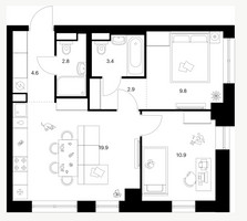 Планировка двухкомнатной(квартира) площадью 54.3 квадратных метров в “Нарвин”
