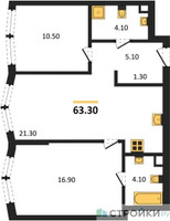 Планировка двухкомнатной(квартира) площадью 63.3 квадратных метров в “Акценты”