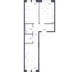 Планировка двухкомнатной(квартира) площадью 56.15 квадратных метров в ЖК “ЖК Пригород Лесное”