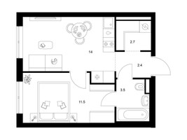 Планировка однокомнатной(квартира) площадью 34.1 квадратных метров в “ЖК Зеленый парк”