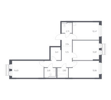 Планировка трехкомнатной(квартира) площадью 78.51 квадратных метров в “ЖК Рублевский Квартал”