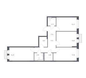 Планировка трехкомнатной(квартира) площадью 78.51 квадратных метров в ЖК “ЖК Рублевский Квартал”