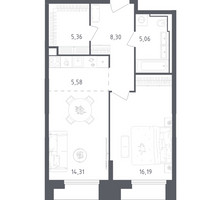 Планировка однокомнатной(апартаменты) площадью 54.8 квадратных метров в “ЖК Скай Спутник”