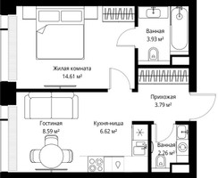 Планировка однокомнатной(квартира) площадью 39.8 квадратных метров в “ЖК Веер”