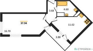 Планировка студии(квартира) площадью 37.94 квадратных метров в “ЖК Светлый мир БиоПолис”
