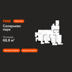Планировка трехкомнатной(квартира) площадью 68.8 квадратных метров в ЖК “ЖК Саларьево парк”