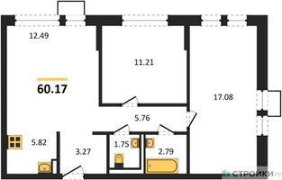 Планировка двухкомнатной(квартира) площадью 60.17 квадратных метров в “ЖК Квартал Авиаторов”