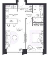 Планировка однокомнатной(квартира) площадью 54.3 квадратных метров в “ЖК Hide (Хайд)”