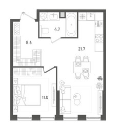 Планировка однокомнатной(квартира) площадью 46 квадратных метров в ЖК “ЖК Pave (Пэйв)”
