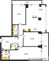 Планировка трехкомнатной(квартира) площадью 107.7 квадратных метров в “ЖК Ривер Парк Кутузовский”