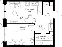 Планировка однокомнатной(квартира) площадью 39.9 квадратных метров в “ЖК СЕТ”