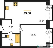 Планировка однокомнатной(квартира) площадью 39 квадратных метров в “ЖК SOUL (СОУЛ)”