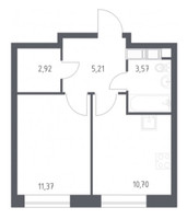Планировка однокомнатной(квартира) площадью 33.46 квадратных метров в “ЖК Цветочные Поляны”