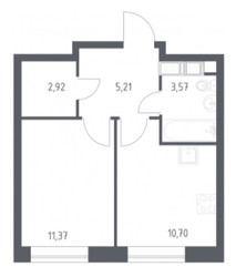 Планировка однокомнатной(квартира) площадью 33.46 квадратных метров в ЖК “ЖК Цветочные Поляны”