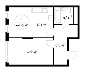Планировка однокомнатной(квартира) площадью 44.6 квадратных метров в ЖК “ЖК Переделкино Ближнее”