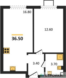 Планировка однокомнатной(квартира) площадью 36.5 квадратных метров в ЖК “ЖК Лучи-2”