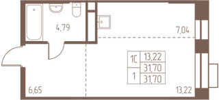 Планировка студии(квартира) площадью 31.7 квадратных метров в “ЖК Западная Ивантеевка”