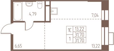Планировка студии(квартира) площадью 31.7 квадратных метров в ЖК “ЖК Западная Ивантеевка”