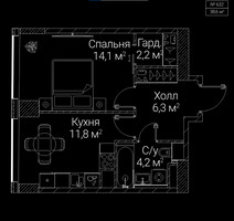 Планировка однокомнатной(квартира) площадью 38.6 квадратных метров в “ЖК СЕЗАР БУДУЩЕЕ”