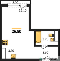Планировка студии(квартира) площадью 26.9 квадратных метров в “ЖК Новая Щербинка”