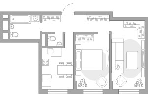 Планировка двухкомнатной(квартира) площадью 58.5 квадратных метров в “ЖК Живописный”