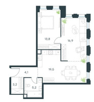 Планировка двухкомнатной(квартира) площадью 62.7 квадратных метров в “ЖК Level Селигерская”