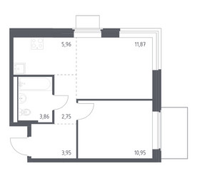 Планировка однокомнатной(квартира) площадью 39.34 квадратных метров в ЖК “ЖК Квартал Западный”