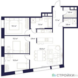Планировка трехкомнатной(квартира) площадью 97.8 квадратных метров в ЖК “ЖК Союз (СВАО)”
