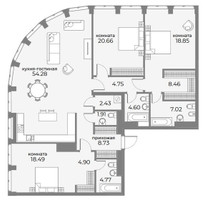 Планировка 4+ комнатной(апартаменты) площадью 163.2 квадратных метров в “ЖК Sky View (Скай Вью)”