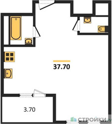 Планировка однокомнатной(квартира) площадью 37.7 квадратных метров в ЖК “ЖК Рихард”