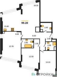 Планировка трехкомнатной(квартира) площадью 99.2 квадратных метров в ЖК “ЖК ROTTERDAM (Роттердам)”
