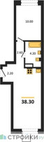 Планировка однокомнатной(квартира) площадью 38.3 квадратных метров в “ЖК Никольский квартал Отрада”
