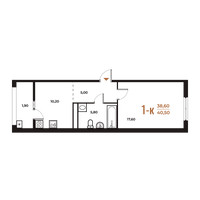 Планировка однокомнатной(квартира) площадью 39 квадратных метров в “ЖК Новое Летово”