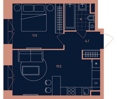 Планировка двухкомнатной(квартира) площадью 39.3 квадратных метров в “ЖК Era (Эра)”