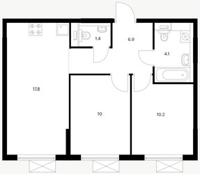 Планировка двухкомнатной(квартира) площадью 50.4 квадратных метров в ЖК “ЖК Волжский Парк”