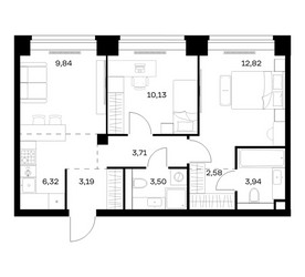 Планировка двухкомнатной(квартира) площадью 56.03 квадратных метров в ЖК “ЖК НОВА”