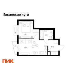 Планировка однокомнатной(квартира) площадью 33.31 квадратных метров в ЖК “ЖК Ильинские луга”