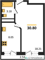Планировка однокомнатной(квартира) площадью 30.8 квадратных метров в “ЖК Южная Долина”