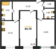 Планировка двухкомнатной(квартира) площадью 64.7 квадратных метров в “ЖК Riga Hills (Рига Хиллс)”