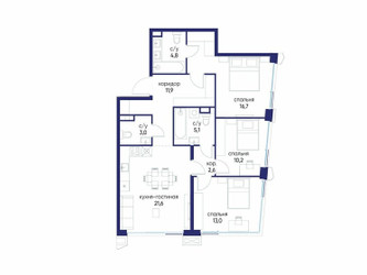 Планировка трехкомнатной(квартира) площадью 88.92 квадратных метров в ЖК “ЖК Остров”