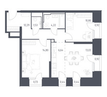 Планировка двухкомнатной(апартаменты) площадью 66.76 квадратных метров в “ЖК Скай Спутник”