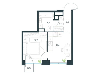Планировка однокомнатной(квартира) площадью 32.5 квадратных метров в ЖК “ЖК Левел Звенигородская”