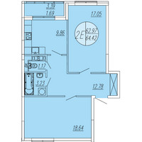 Планировка двухкомнатной(квартира) площадью 64.42 квадратных метров в “ЖК Шолохово”