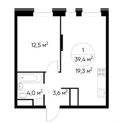 Планировка однокомнатной(квартира) площадью 39.4 квадратных метров в ЖК “ЖК Первый Московский”